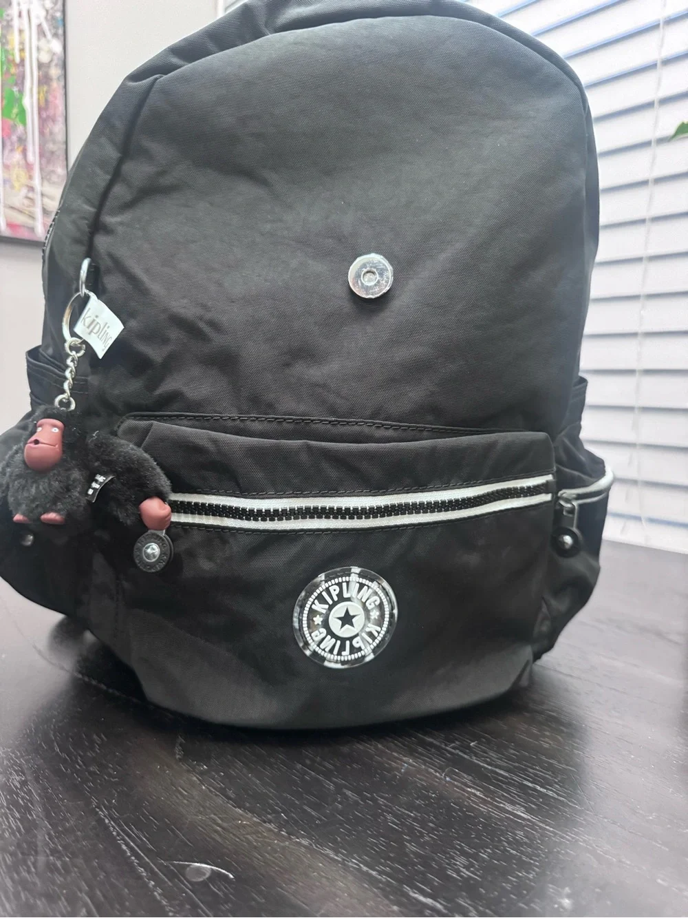 Kipling Black Backpack with Monkey Key Charm